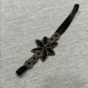 Elegant Floral Black and Gold Beaded Headband